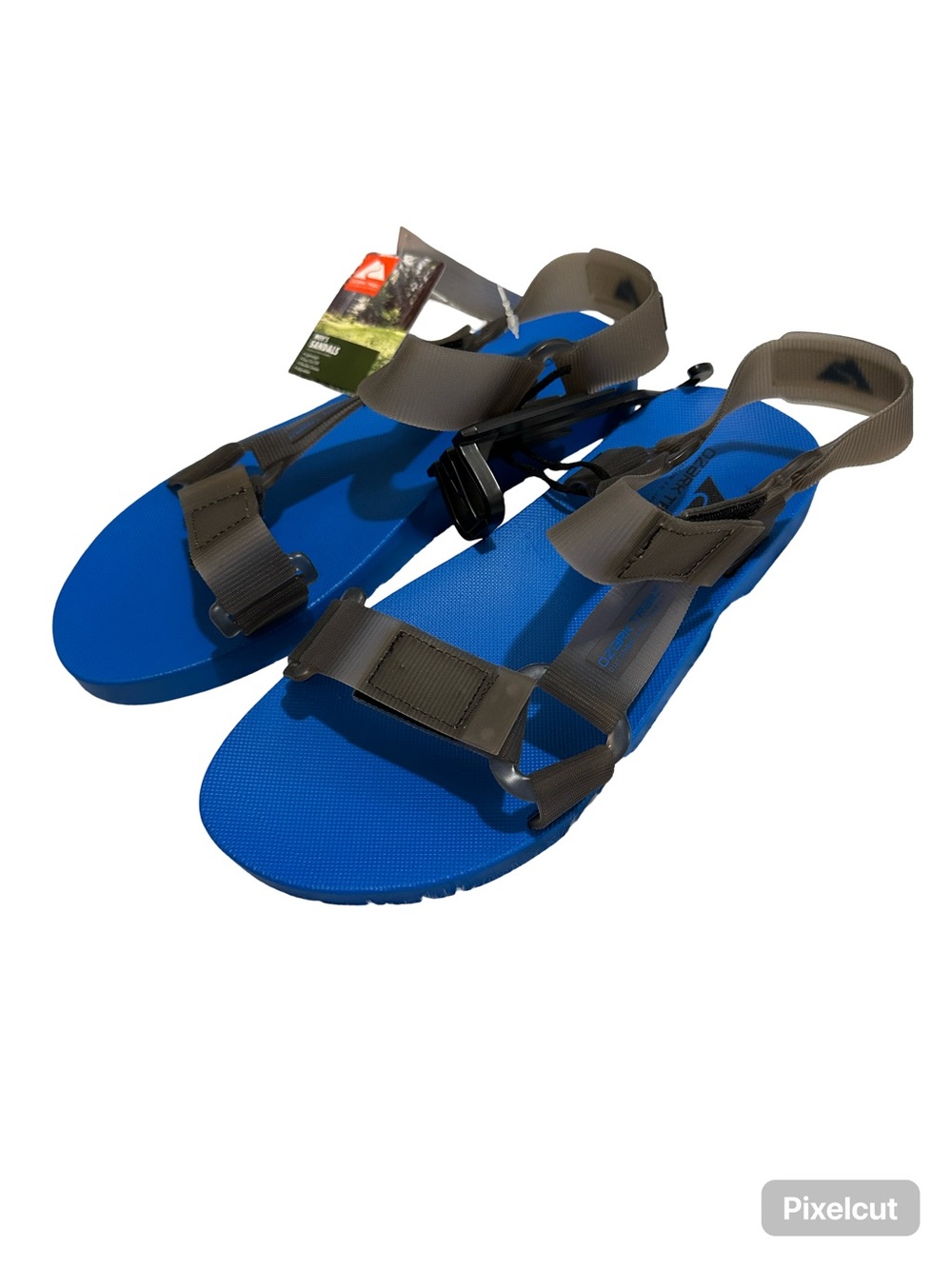 Blue Footbed Adjustable Strappy Sandals with Taupe Straps